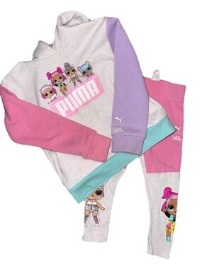 Puma Pink Lavender Mint Colorblock Hoodie (XS)& Leggings (3T) with L.O.L Graphic